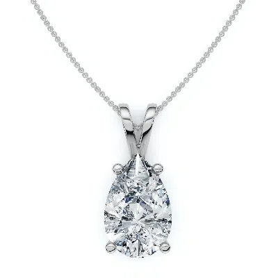 Pompeii3 4ct Solitaire Pear Shape Diamond Pendant Lab Grown 14k Gold 18" Necklace In Silver