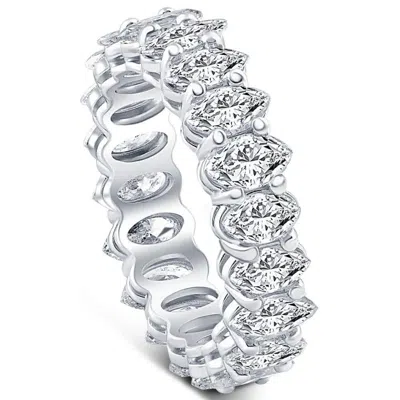 Pompeii3 4ct T. W. Marquise Cut Natural Diamond Eternity Wedding Ring White Or Yellow Gold In Metallic
