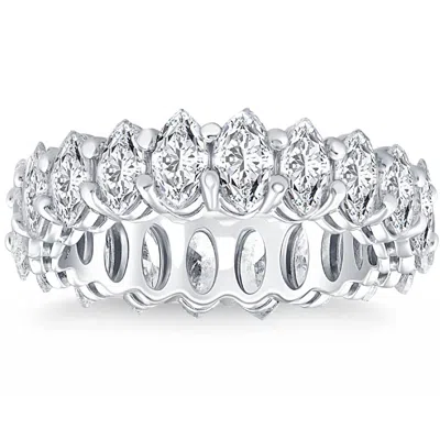 Pompeii3 4ct T. W. Marquise Cut Natural Diamond Eternity Wedding Ring White Or Yellow Gold In Silver