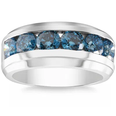 Pompeii3 4ct Tw Blue Diamond Men's Ring 10k White Gold Lab Grown