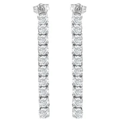 Pompeii3 4ct Tw Real Diamond Dangle Earrings Women's Studs 14k White Gold 1 1/2" Tall In Silver