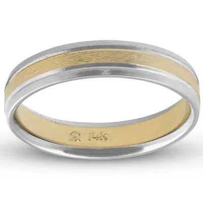 Pompeii3 4mm 14k White & Yellow Gold Two Tone Satin Womens Wedding Band In Multi