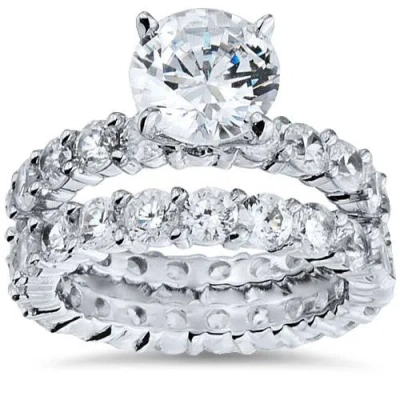 Pompeii3 5 1/2ct Diamond Eternity Engagement Wedding Ring Set 14k White Gold In Multi