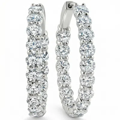 Pompeii3 5 1/2ct Diamond Inside Outside Hoops 14 Gold Earrings Lab Grown 1" Tall In Burgundy