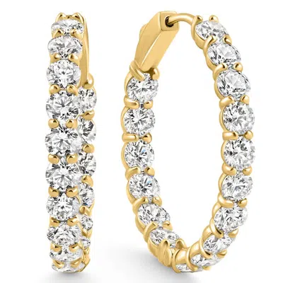 Pompeii3 5 1/2ct Diamond Inside Outside Hoops 14 Gold Earrings Lab Grown 1" Tall