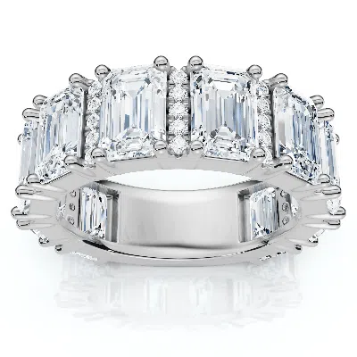 Pompeii3 5 1/2ct Naya Emerald Cut Diamond Wedding Band 14k Gold/pt Stack Ring Lab Grown In Metallic