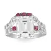 Pompeii3 5 1/2ct Ruby & Emerald Cut Moissanite Petite Leaf Engagement Set In Gold In Multi