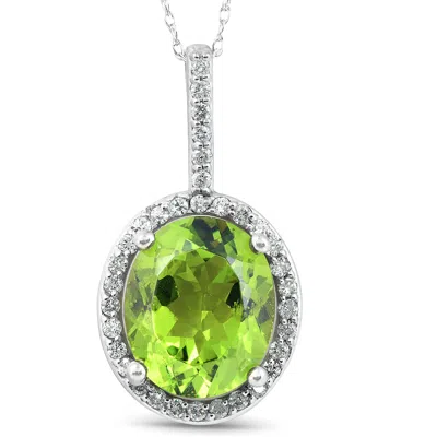 Pompeii3 5 1/3 Ct Diamond Oval Peridot Pendant 14k White Gold In Multi