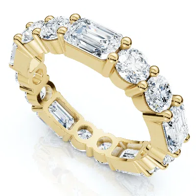 Pompeii3 5 3/4 Ct Emerald & Round Diamond Eternity Ring 14k Gold Lab Grown Stackable Band