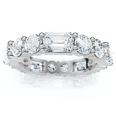 Pompeii3 5 3/4 Ct Emerald & Round Diamond Eternity Ring 14k Gold Lab Grown Stackable Band In Metallic