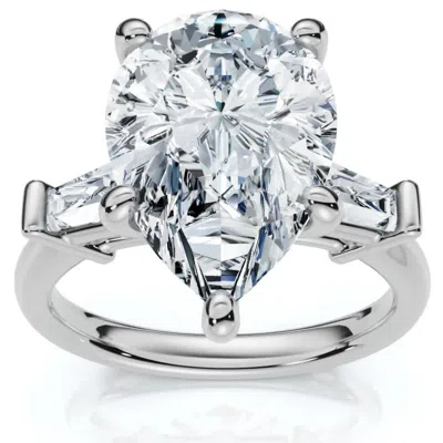 Pompeii3 5 3/4ct Certified Pear & Baguette Diamond Engagement Ring 14k Gold Lab Grown In Gray