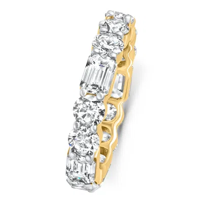 Pompeii3 5 3/4ct Emerald & Round Diamond Eternity Ring 14k Gold Lab Grown Stackable Band In Multi