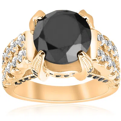 Pompeii3 5 5/8ct Black & White Diamond Ring 14k Yellow Gold In Multi