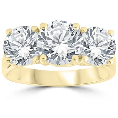 Pompeii3 5 Ct Diamond 3 Stone Round Solitaire Engagement Ring 14k Yellow Gold In Silver