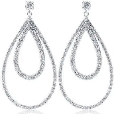 Pompeii3 5 Ct Pear Shape Dangle Lab Grown Diamond Large Earrings White Gold 2" Tall In Metallic