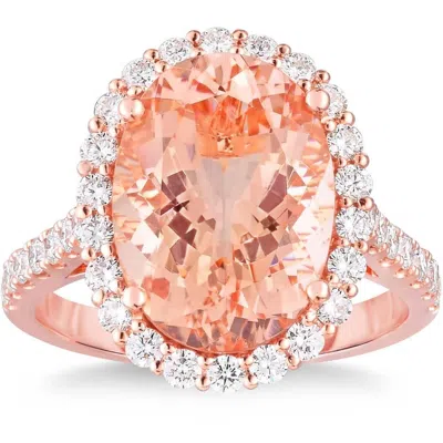 Pompeii3 5 Ct Pink Topaz & Diamond Halo Ring In 10k Rose Gold