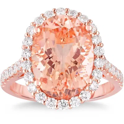 Pompeii3 5 Ct Pink Topaz & Diamond Halo Ring In 10k Rose Gold In Multi