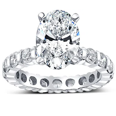 Pompeii3 5 Ct Tw Oval Diamond Eternity Engagement Ring 14k White Gold Lab Grown In Silver