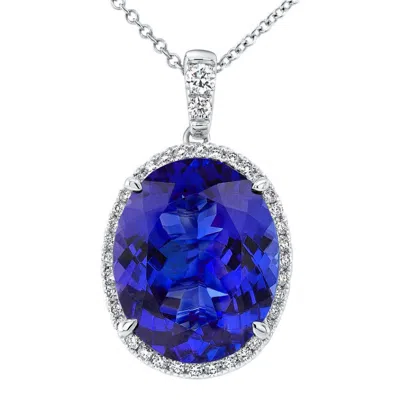Pompeii3 5 Ct Tw Oval Tanzanite & Lab Grown Diamond Halo Pendant 14k White Gold Necklace In Multi