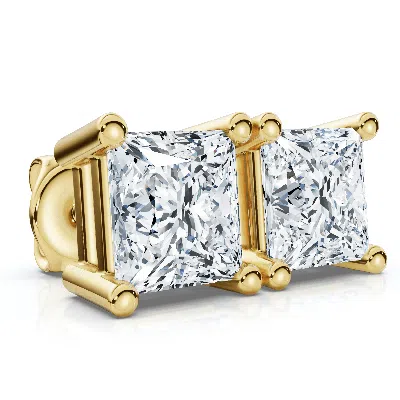 Pompeii3 .50ct Quality Square Princess Cut Natural Diamond Stud Earrings In 14k Gold Basket Setting In Brown