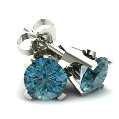 Pompeii3 .50ct Round Brilliant Cut Heat Treated Blue Diamond Stud Earrings In 14k Gold Classic Setting In White