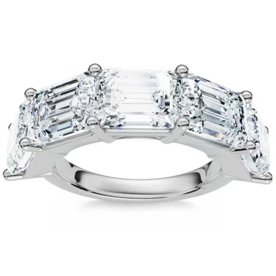 Pompeii3 5.10ct Emerald Cut Diamond 5 Stone Wedding Anniversary Ring 14k Gold Lab Grown In Metallic