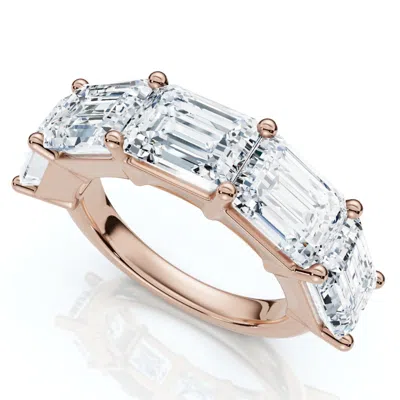 Pompeii3 5.10ct Emerald Cut Diamond 5 Stone Wedding Anniversary Ring 14k Gold Lab Grown In Multi