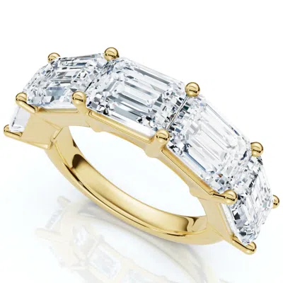 Pompeii3 5.10ct Emerald Cut Diamond 5 Stone Wedding Anniversary Ring 14k Gold Lab Grown In Silver