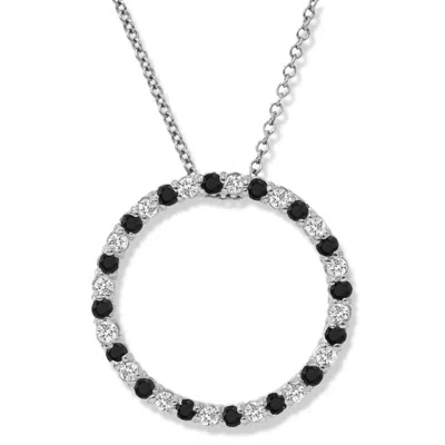 Pompeii3 .55ct Black & White Diamond 10k White Gold Circle Pendant In Multi