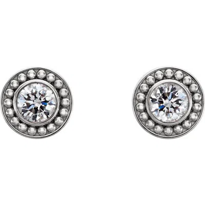 Pompeii3 .55ct Diamond Bezel Studs Vintage Milgrain Accent 14k White Gold In Multi