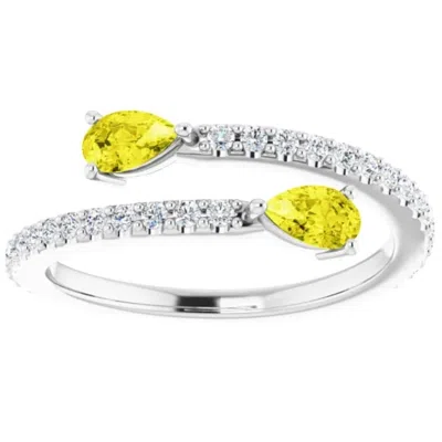 Pompeii3 5/8 Ct Fancy Yellow Pear Shape Diamond 2-stone By Pass Ring Lab Grown White Gold In Green