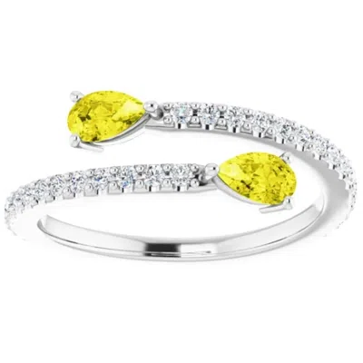 Pompeii3 5/8 Ct Fancy Yellow Pear Shape Diamond 2-stone By Pass Ring Lab Grown White Gold In Multi
