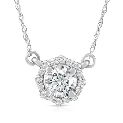 Pompeii3 5/8 Ct Halo Diamond Pendant 14k White Gold Lab Grown Necklace 18" In Metallic