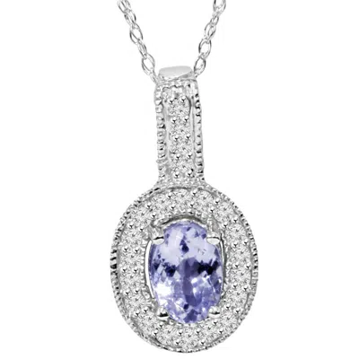 Pompeii3 5/8 Ct Tanzanite & Diamond Vintage Milgrain Halo Pendant 10k White Gold In Multi
