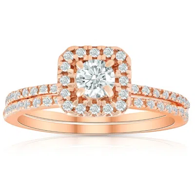 Pompeii3 5/8 Ct Tdw Diamond Cushion Halo Engagement Wedding Ring Set Rose Gold In Multi