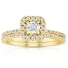 Pompeii3 5/8 Ct Tdw Diamond Cushion Halo Engagement Wedding Ring Set Yellow Gold In Multi