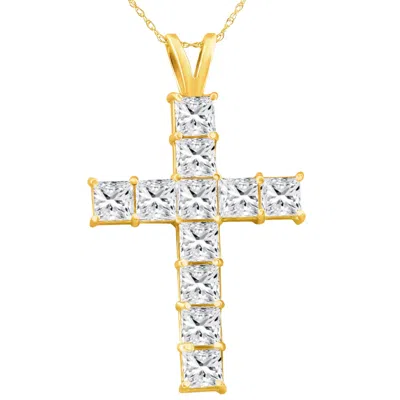 Pompeii3 5.80ct Princess Cut Diamond Cross Pendant 14k Gold Necklace Lab Grown 1 1/2" In Silver