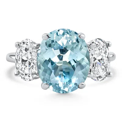 Pompeii3 5.80ct Tw Aquamarine & Oval Diamond Ring 14k White Gold Lab Grown In Metallic