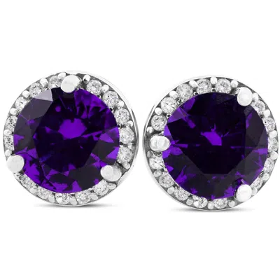 Pompeii3 5/8ct Amethyst & Diamond Halo Studs 10k White Gold In Multi