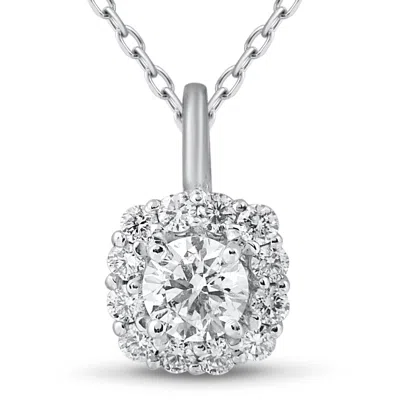 Pompeii3 5/8ct Cushion Halo Diamond Pendant 14k White Gold & 18" Chain In Multi