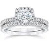 Pompeii3 5/8 Carat Cushion Halo Diamond Engagement Wedding Ring Set White Gold In Silver