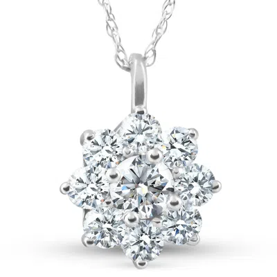 Pompeii3 5/8ct Diamond Halo Pendant White Gold 14k 18" Necklace In Multi