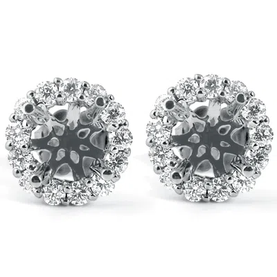 Pompeii3 5/8ct Diamond Halo Studs Mounting Fits 5.5-6.5mm Round Stones 14k White Gold In Multi