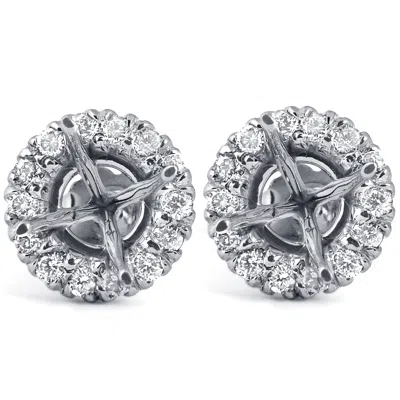 Pompeii3 5/8ct Diamond Halo Studs Mounting Fits 5.5-6.5mm Round Stones 14k White Gold In Silver
