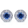 Pompeii3 5/8ct Halo Diamond Blue Sapphire Studs 14k White Gold In Multi