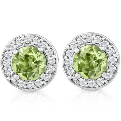 Pompeii3 5/8ct Halo Diamond Peridot Studs 14k White Gold In Multi