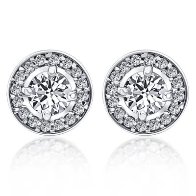 Pompeii3 5/8ct Halo Diamond Studs 14k White Gold In Metallic