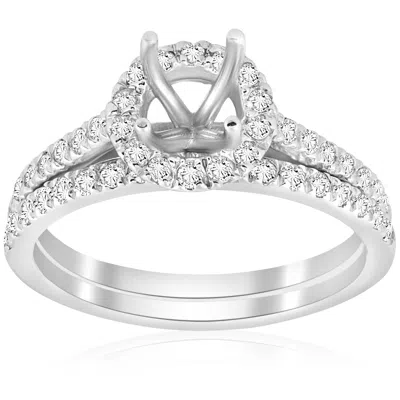 Pompeii3 5/8ct Halo Engagement Mount Set 14k White Gold In Silver