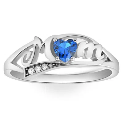 Pompeii3 5/8ct Heart Shaped Sapphire & Diamond Mom Ring In White, Yellow Or Rose Gold In Blue