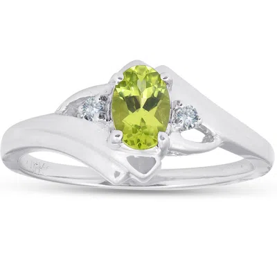 Pompeii3 5/8ct Oval Peridot & Diamond Ring 14k White Gold In Multi